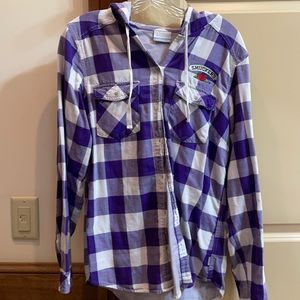 Columbia Medium Smuckers long sleeve hooded button down shirt. Excellent cond!